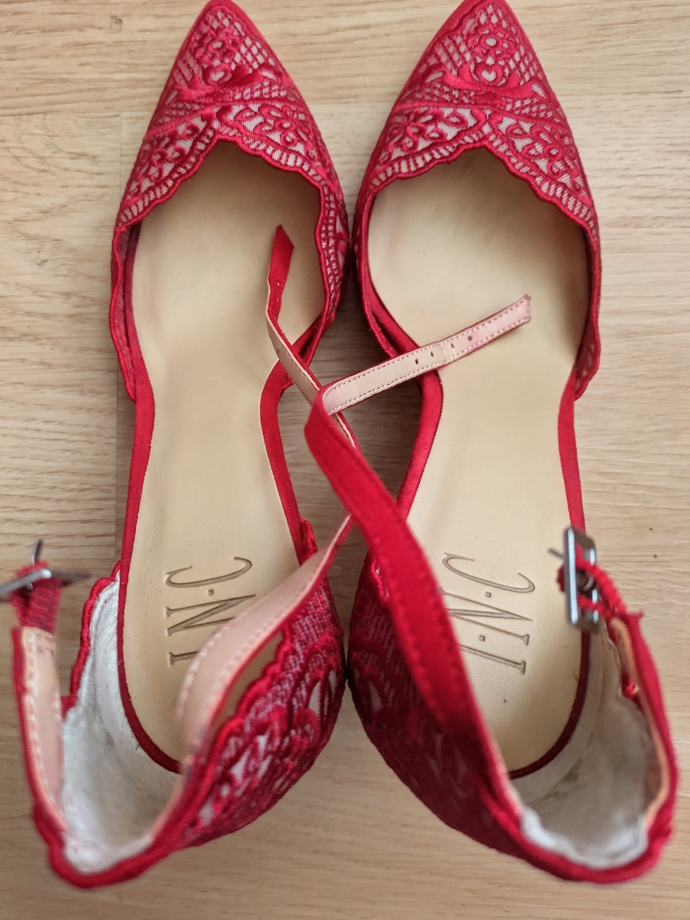 Red Lace Pointed-Toe Women's d'Orsay Heels